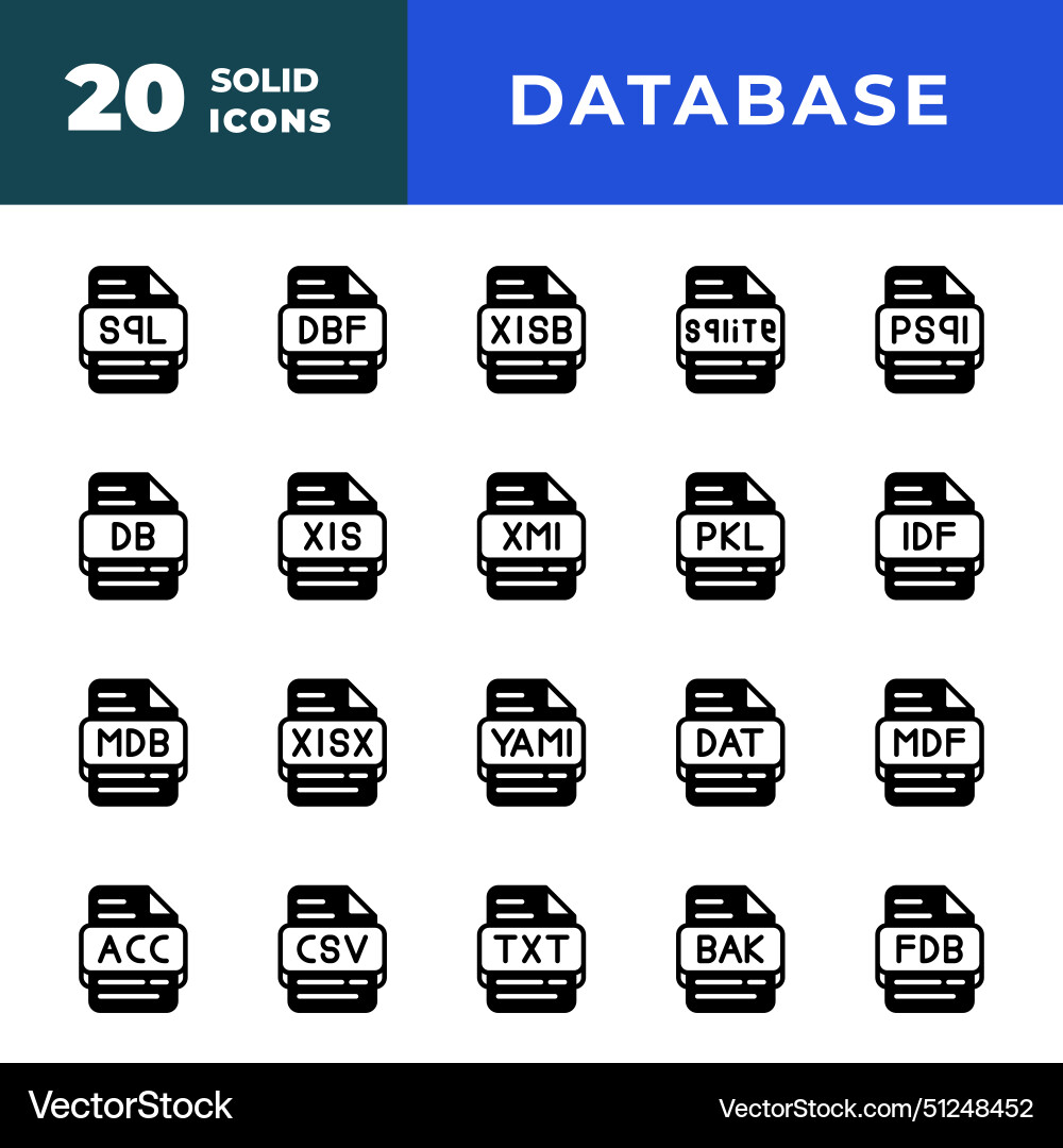 File type database icon set document files Vector Image