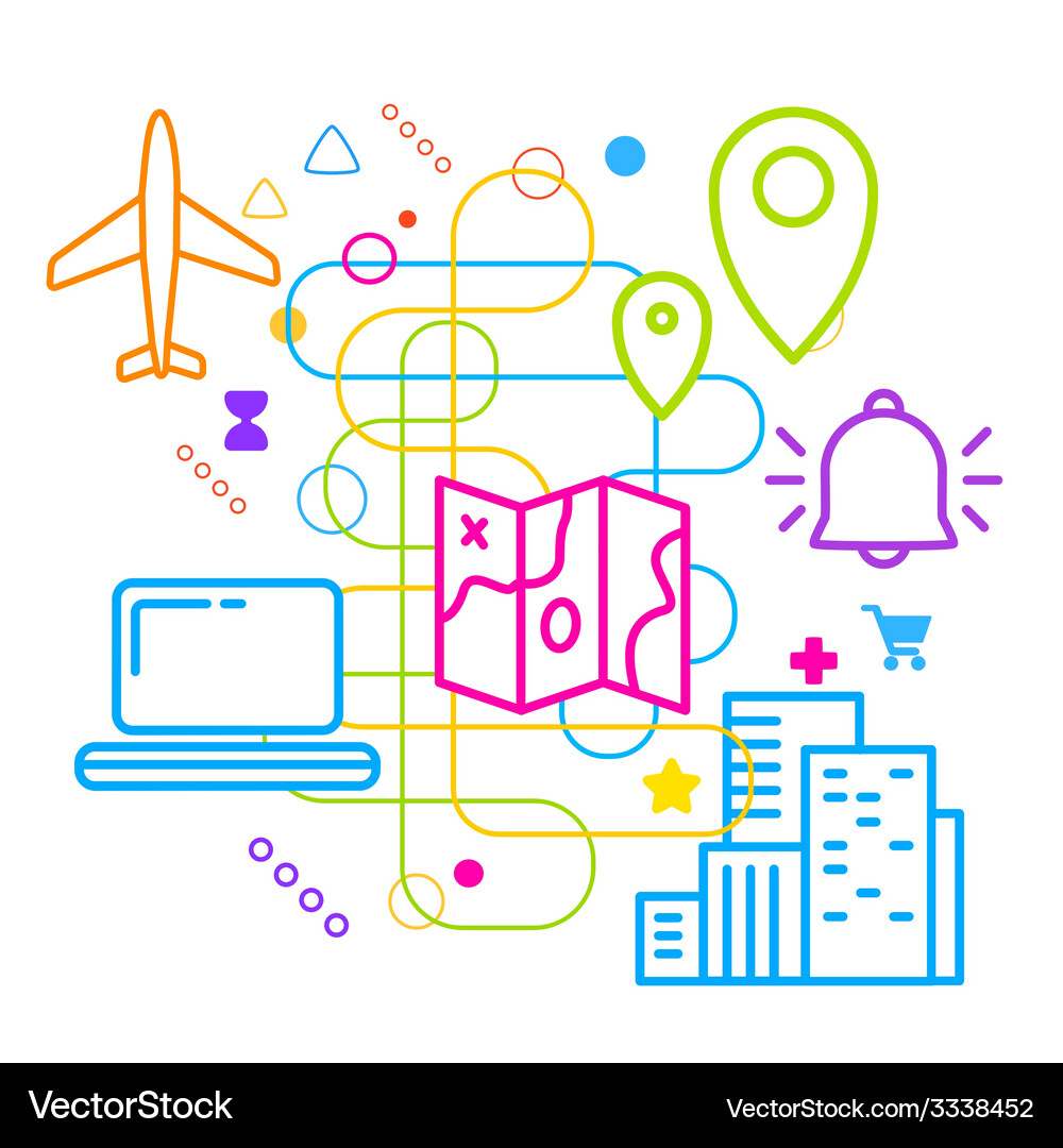 Symbols of traveling and navigation on abstract Vector Image