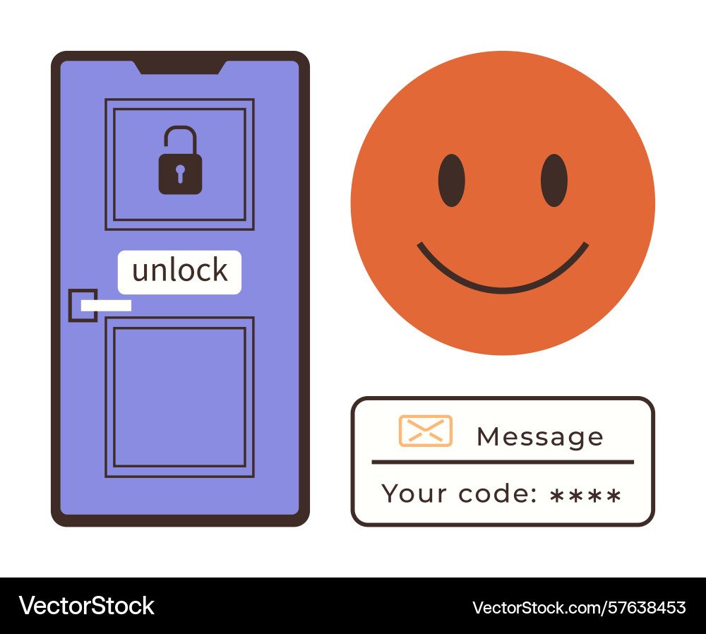 Secure door unlock via code message with happy Secure door unlock via code message with happy vector image