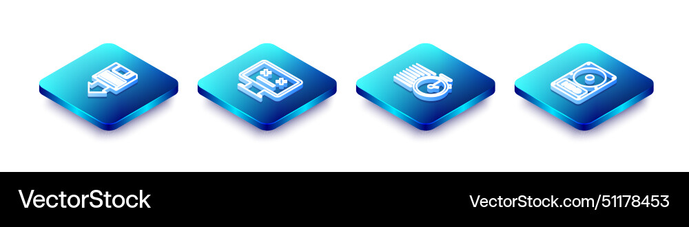 Set isometric line floppy disk backup dead Set isometric line floppy disk backup dead vector image