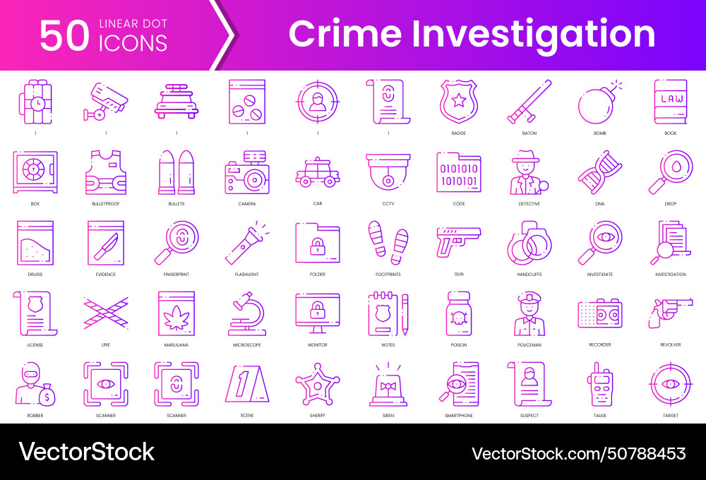 Set of crime investigation icons gradient style Set of crime investigation icons gradient style vector image