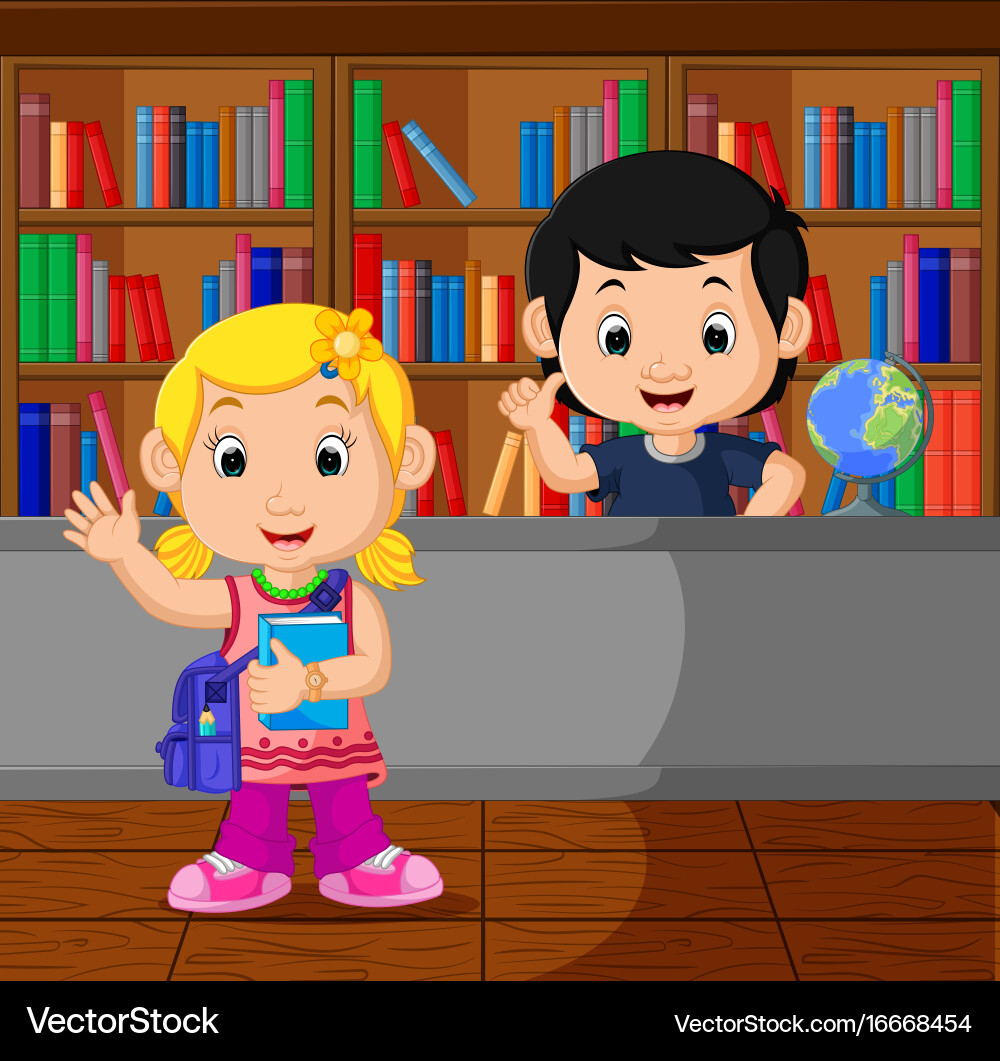 Children in a Library Setting Vector Image