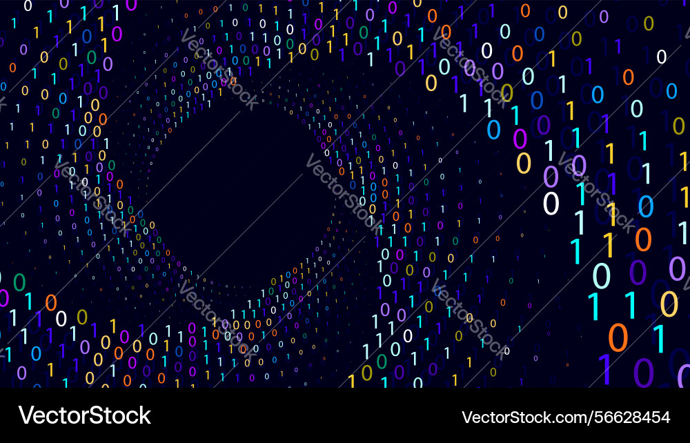 Dark background with swirling colorful binary Dark background with swirling colorful binary vector image