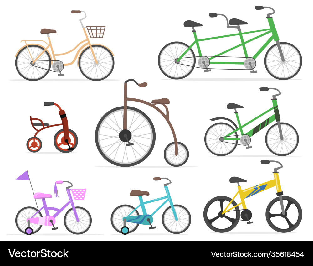 Modern and retro bicycles flat set for web design Modern and retro bicycles flat set for web design Vector Image