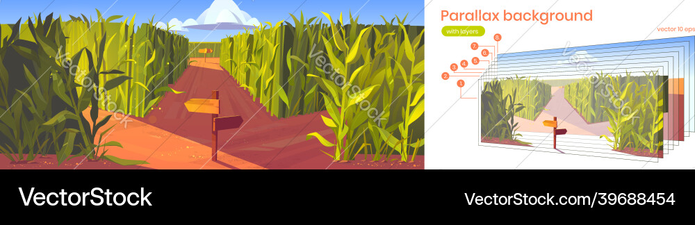 Parallax background cornfield with road pointers Parallax background cornfield with road pointers vector image