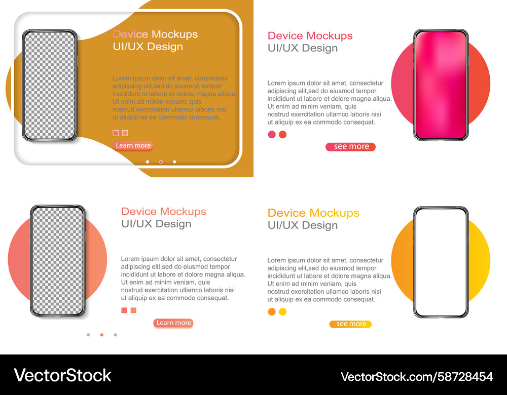 Set of 4 smartphone mockups with different styles Vector Image