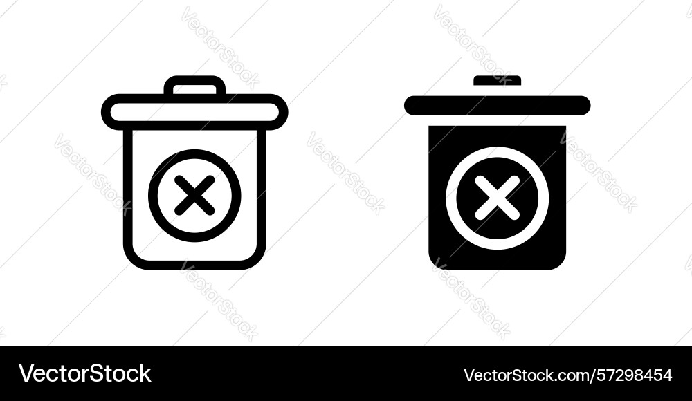 Standard delete trash bin icon set for removing vector image