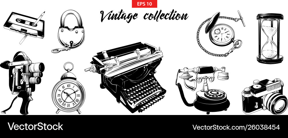 Vintage Engraved Objects Set Vector Image