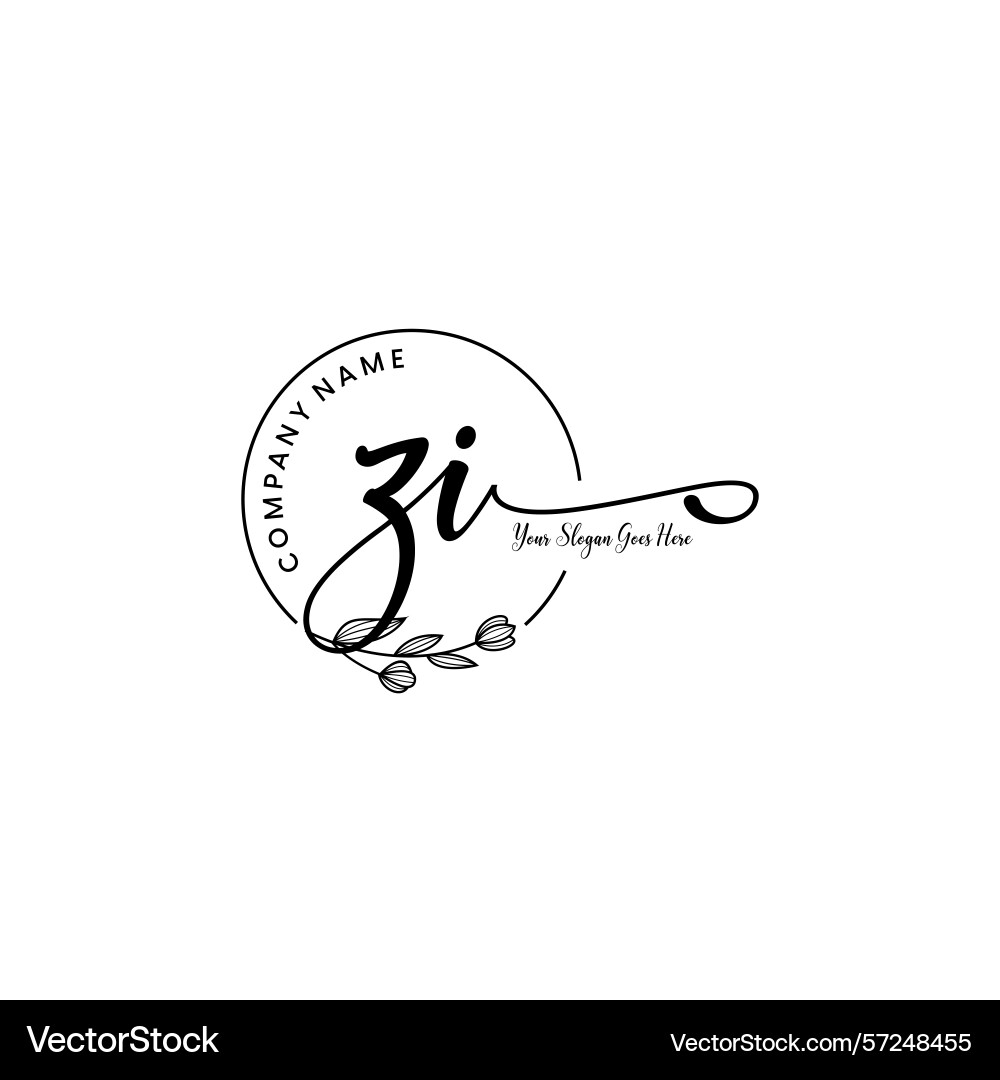 Elegant zi initial logo design with botanical Vector Image
