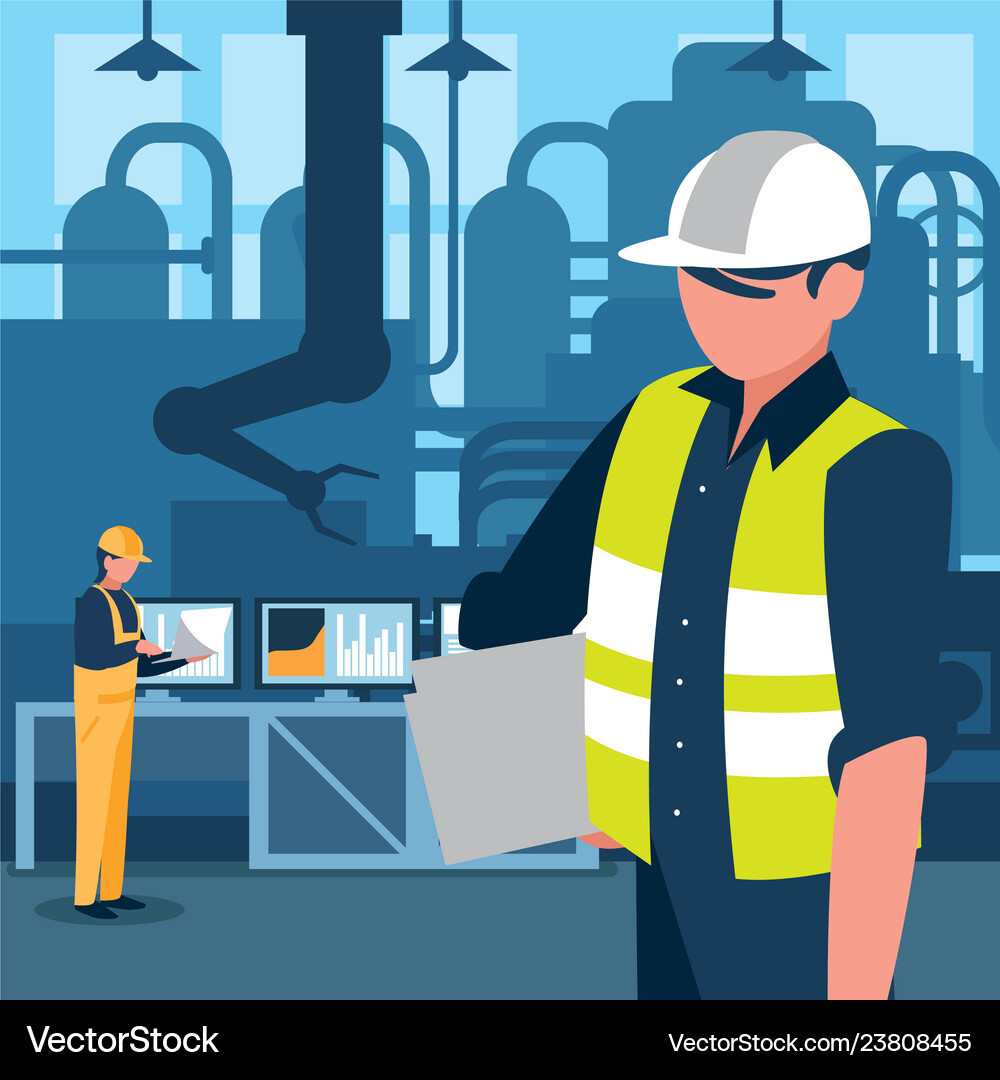 Industrial worker in factory character – Royalty-Free Vector | VectorStock, image size:1000x1080