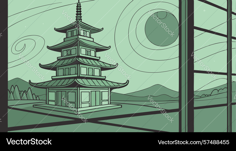 Pagoda through a window view design generative ai vector image