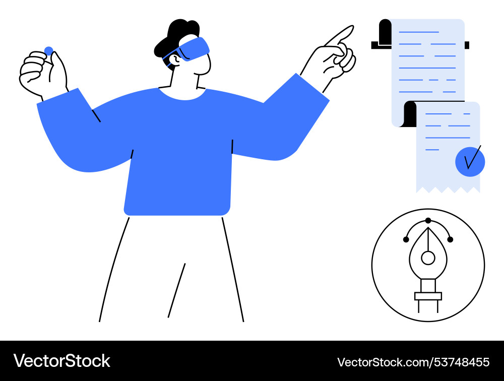 Person working with data and document pen Vector Image