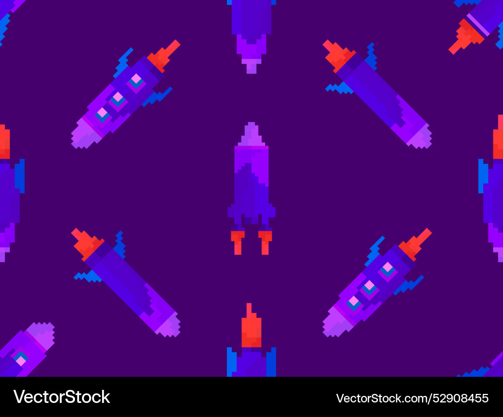 Pixel spaceships seamless pattern space rockets Pixel spaceships seamless pattern space rockets vector image
