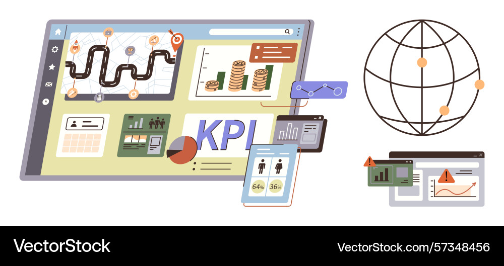 Performance analytics with kpi dashboard global Performance analytics with kpi dashboard global vector image