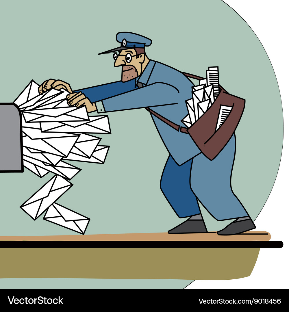 Postman a lot of paper mail and inbox Vector Image