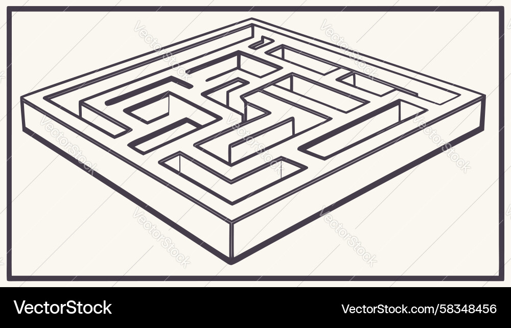Square Maze Outline - Puzzle & Problem Solving Vector Image