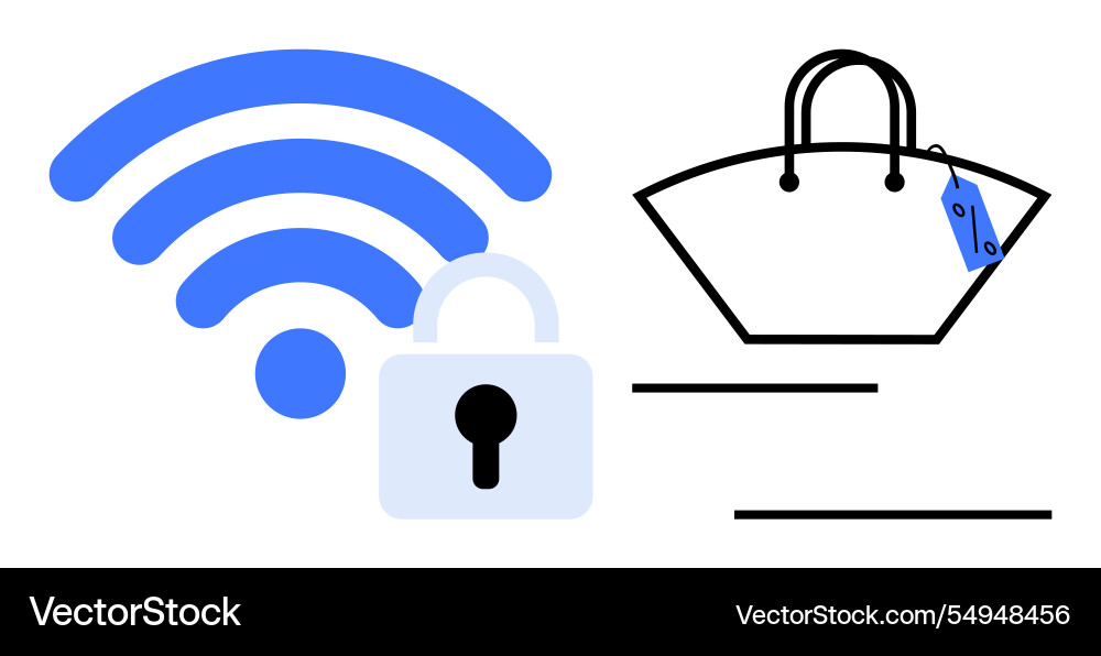 Wireless signal with lock for security and handbag Wireless signal with lock for security and handbag vector image