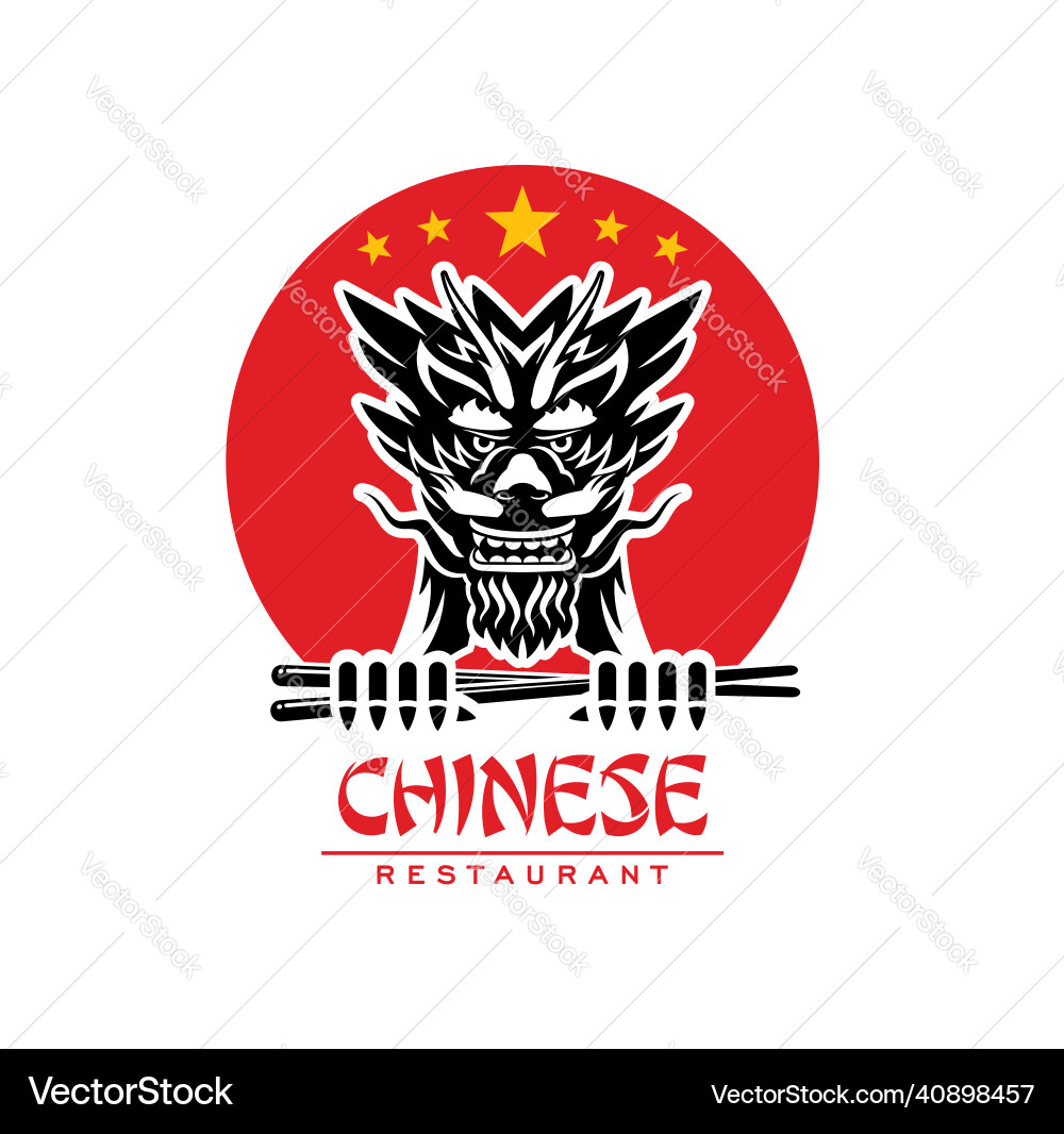 Chinese cuisine restaurant dragon head and sticks Chinese cuisine restaurant dragon head and sticks vector image