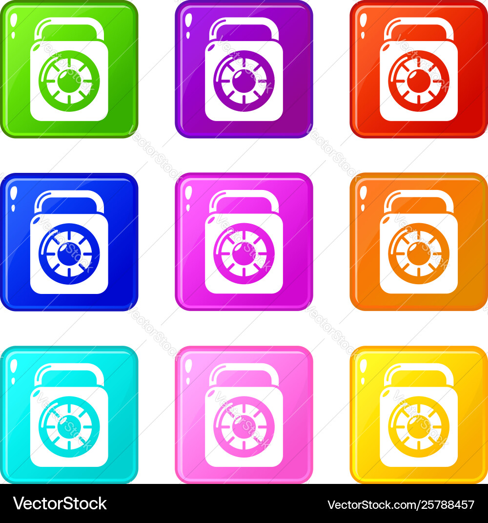 Lock element icons set 9 color collection Lock element icons set 9 color collection vector image