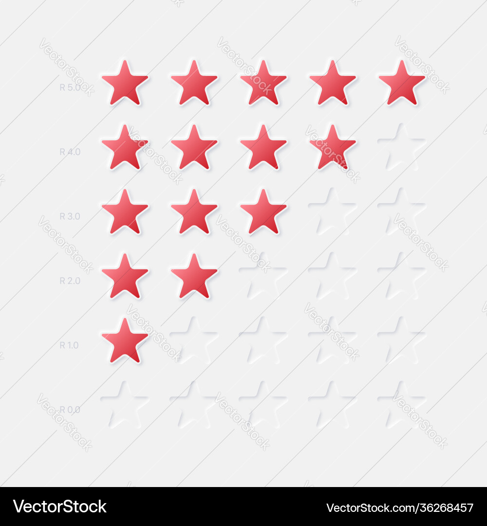 Neumorphic design ui elements 3d red stars five Neumorphic design ui elements 3d red stars five vector image