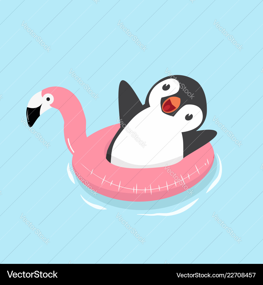Penguin with Flamingo Float Vector Image