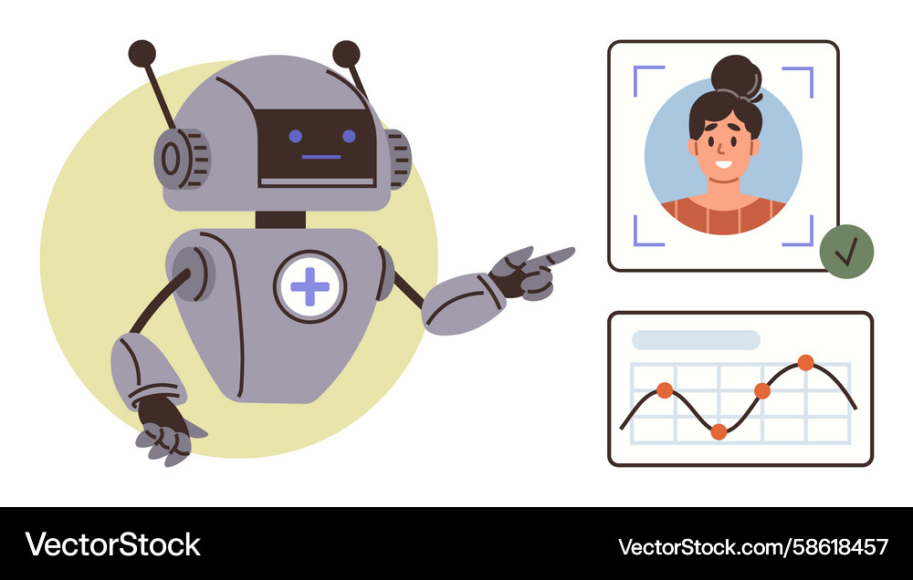 Roboter mit ai Algorithmus Analyse Benutzerfoto Roboter mit ai Algorithmus Analyse Benutzerfoto Vektorbild