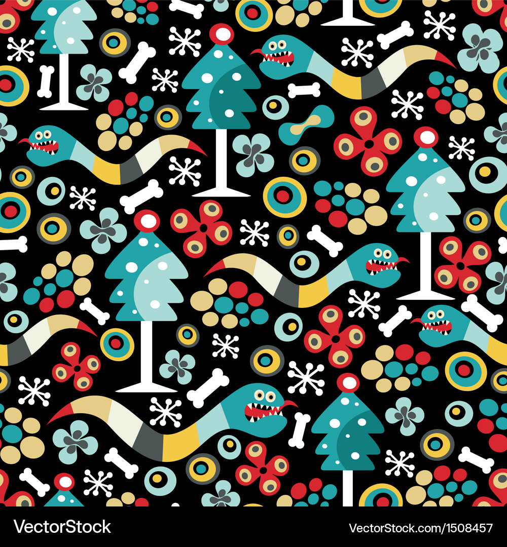 Seamless pattern with snake and christmas tree Vector Image