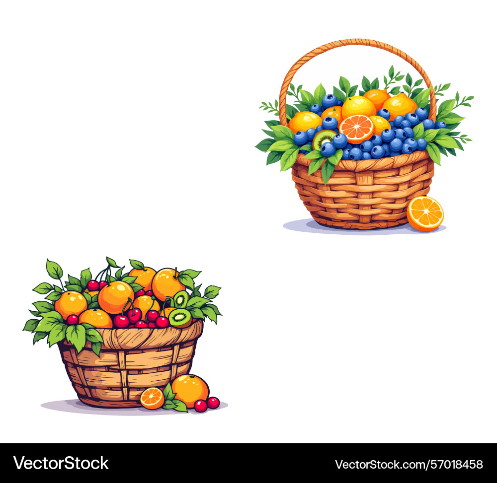Ai-generated two wicker baskets overflowing with Vector Image