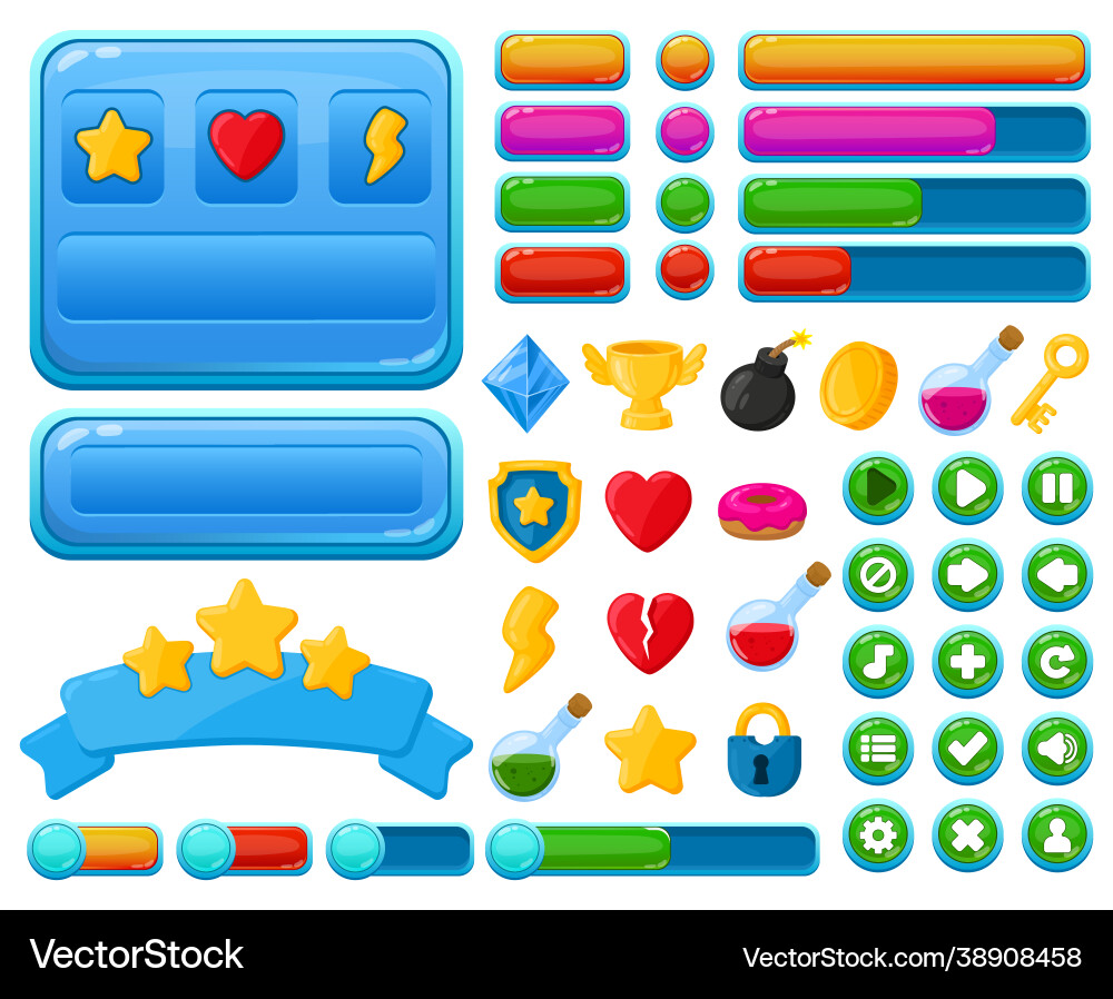 Casual Game UI Kit - Buttons & Icons vector image