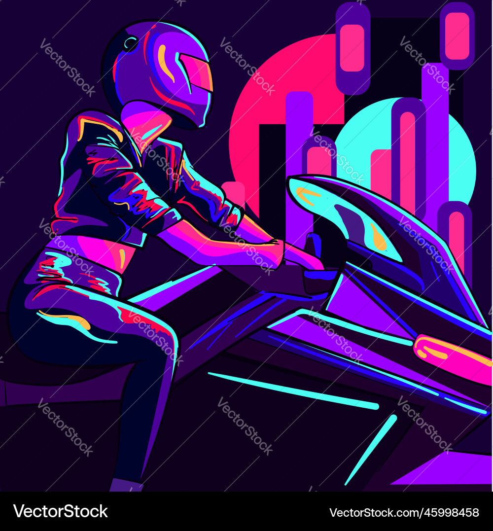 Conceptual art of a neon woman biker riding Conceptual art of a neon woman biker riding vector image