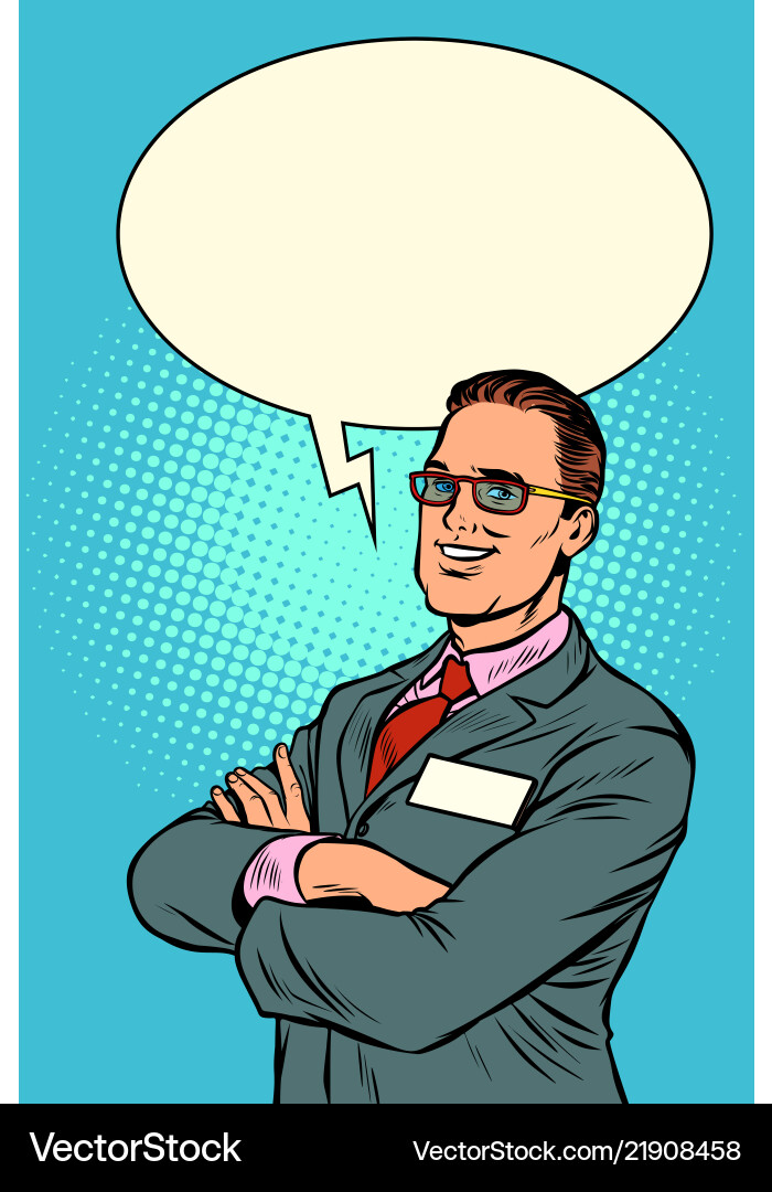 Confident businessman says comic bubble vector image