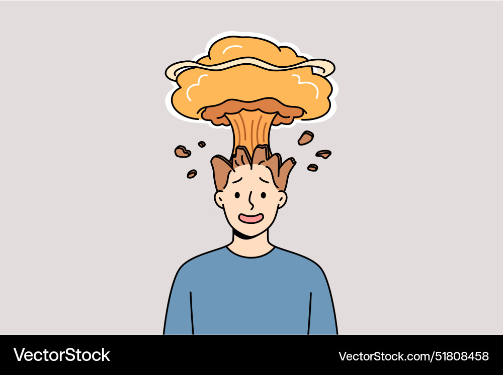Man feels explosion in head due to brain overload Man feels explosion in head due to brain overload vector image