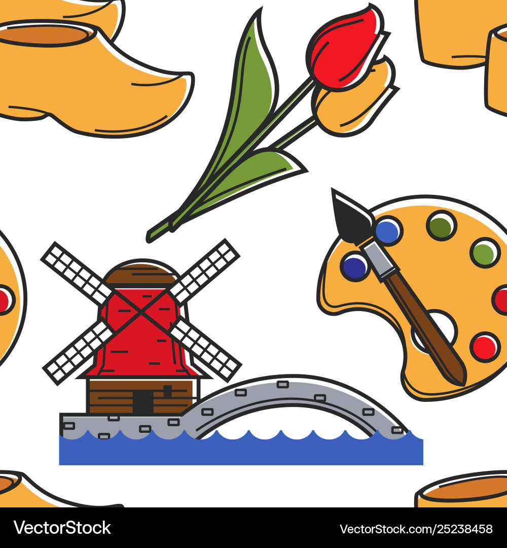 Netherlands symbols seamless pattern architecture Netherlands symbols seamless pattern architecture vector image