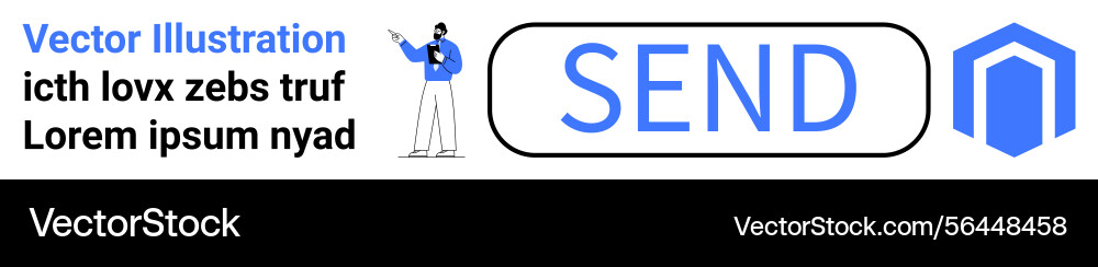 Person interacting with send button and minimalist Person interacting with send button and minimalist vector image