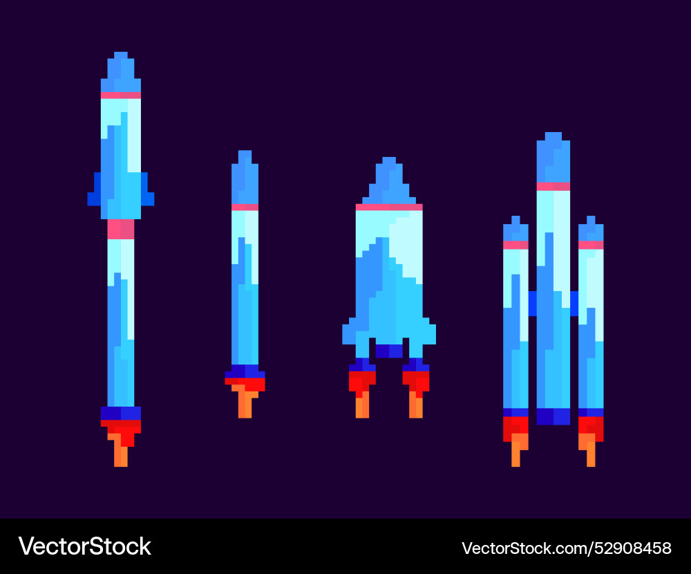 Pixel spaceships icon set space rockets in 8-bit Vector Image