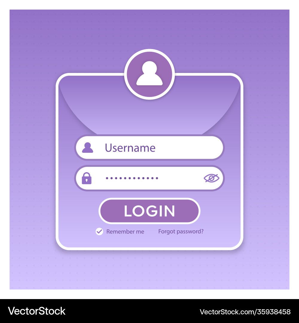 Purple form login user interface website design Purple form login user interface website design vector image
