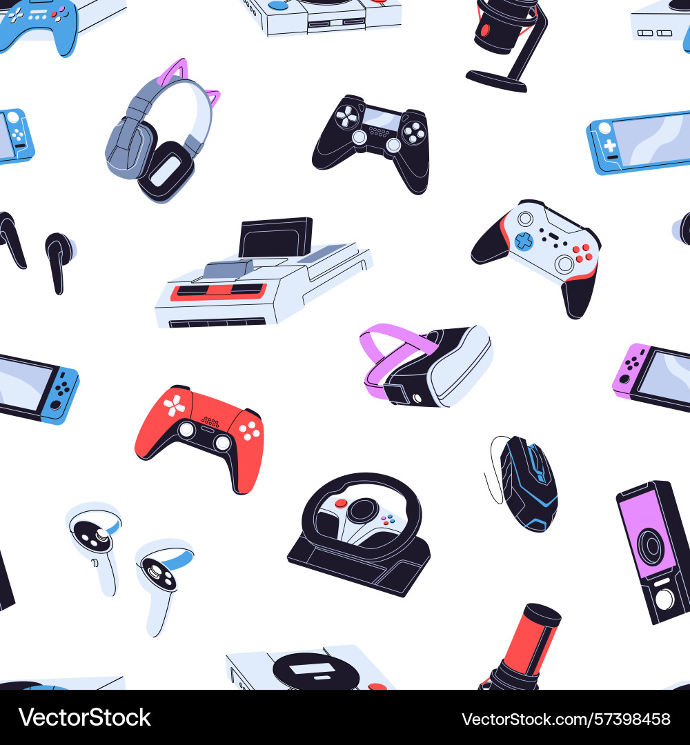 Repeatable pattern of video gaming items endless Repeatable pattern of video gaming items endless vector image