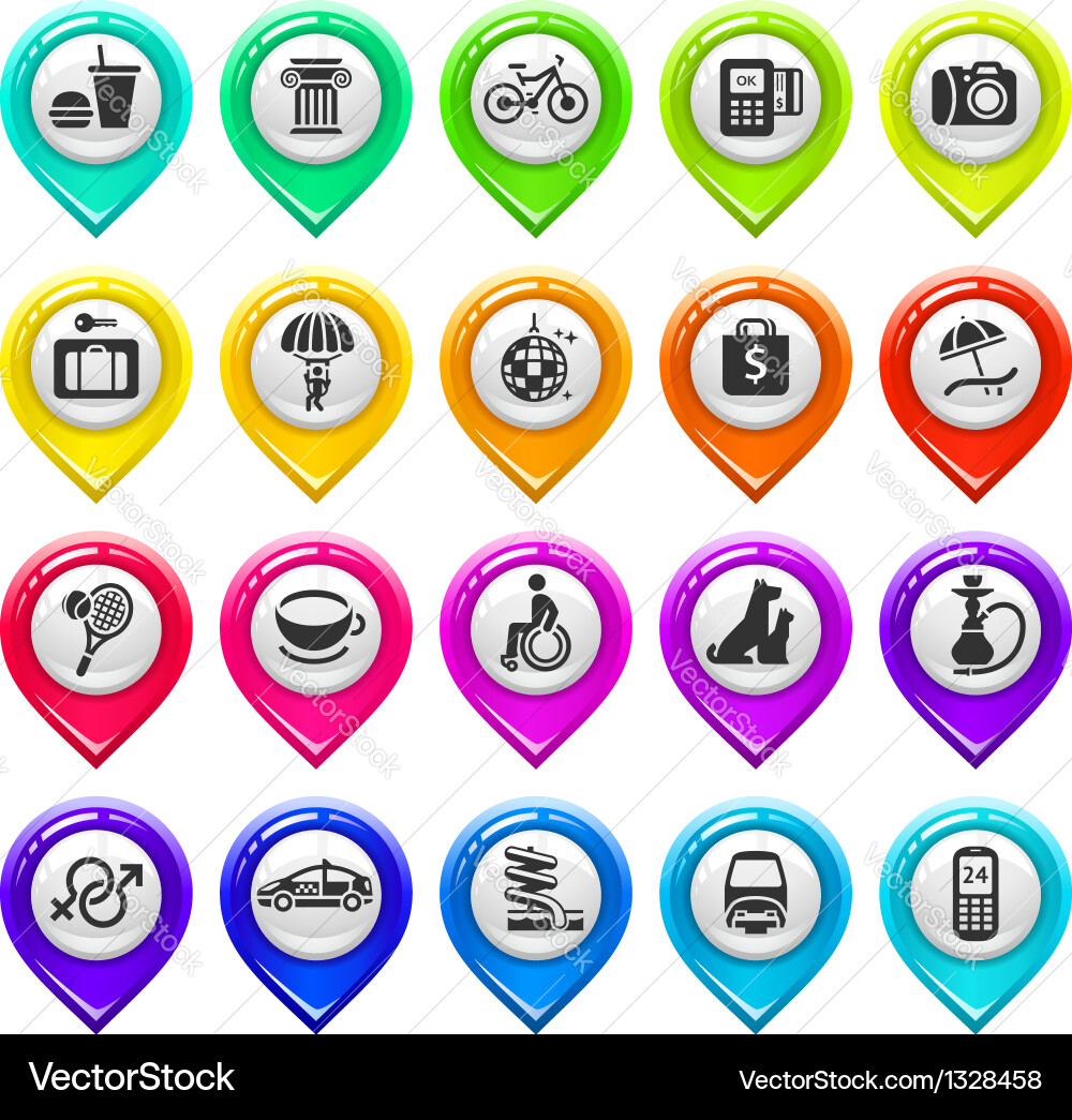 Set of Map Markers with Icons vector image