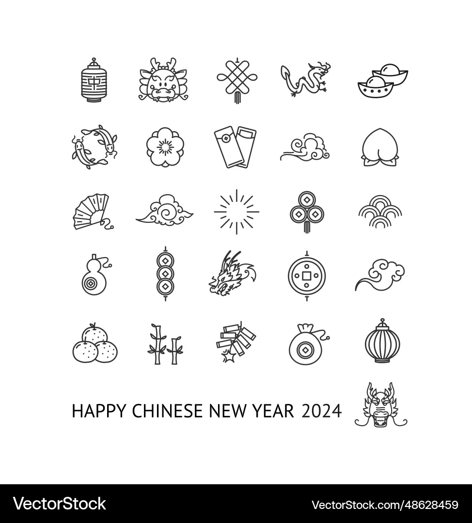 Chinesisches neues Jahr Zeichen dünne Linie Icons gesetzt Chinesisches neues Jahr Zeichen dünne Linie Icons gesetzt vektorbild