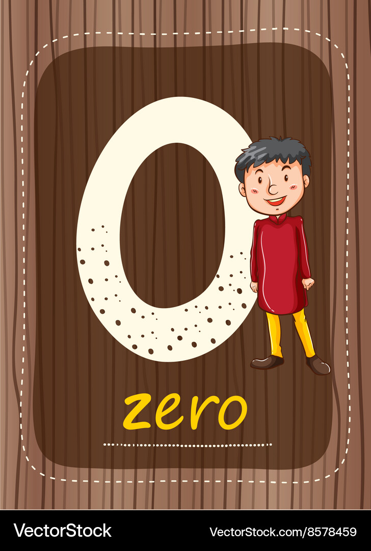 Flashcard number 0 with and word Vector Image
