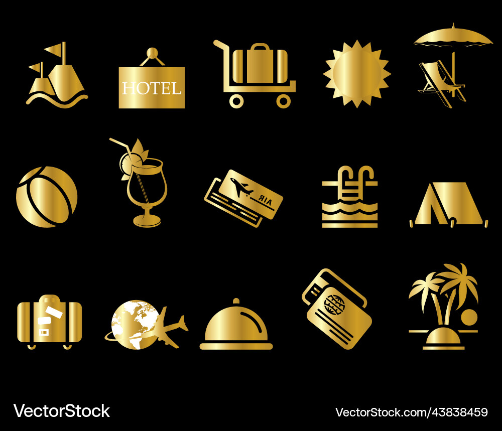 Gold Sommer und Urlaub Icons Gold Sommer und Urlaub Icons vektorbild