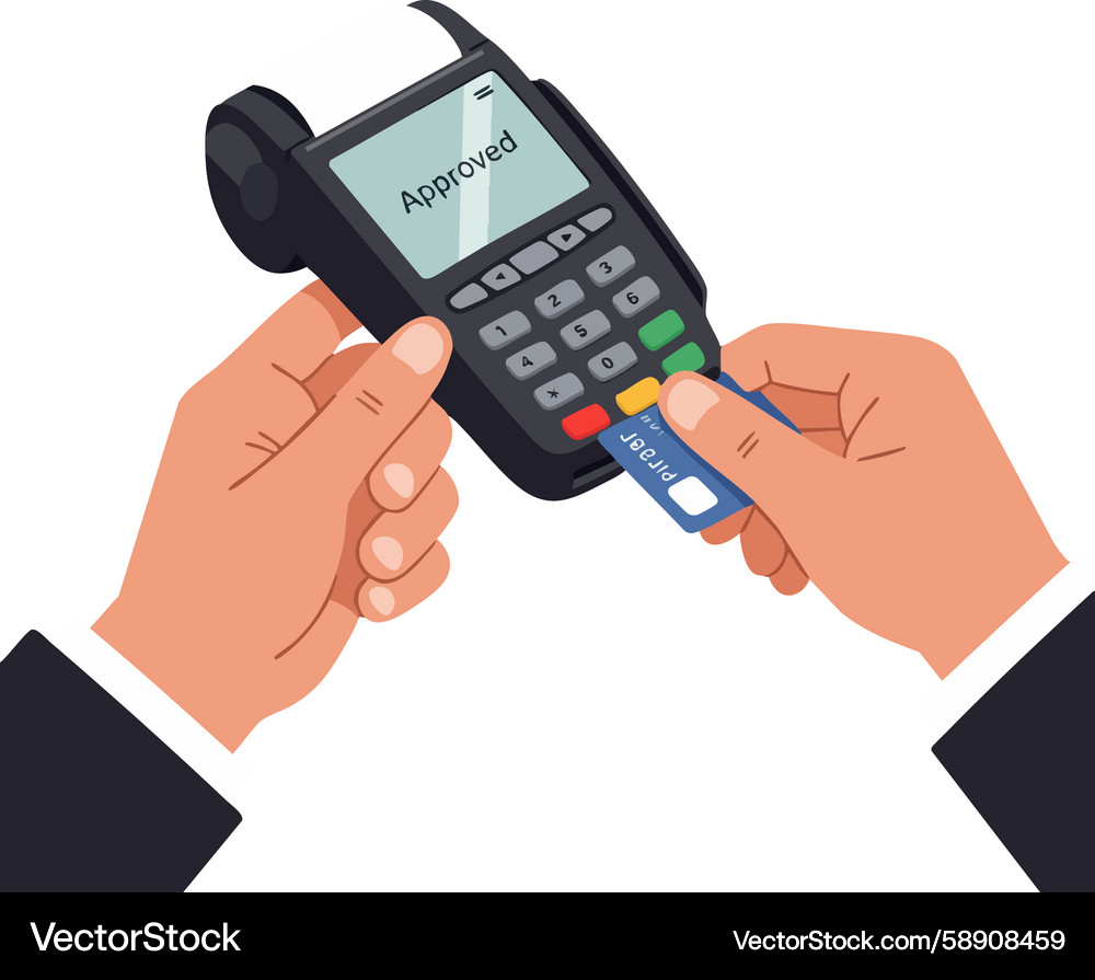 Hands Using Payment Terminal with Credit Card Vector Image