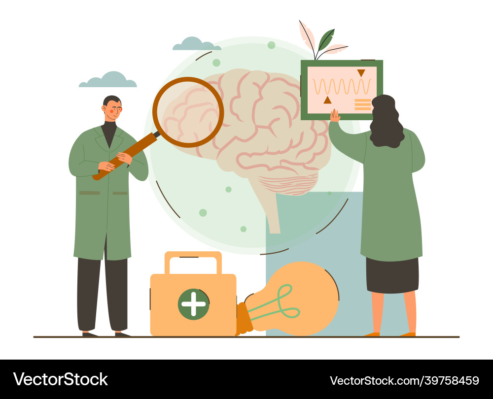 Scientists Studying Brain Scan vector image