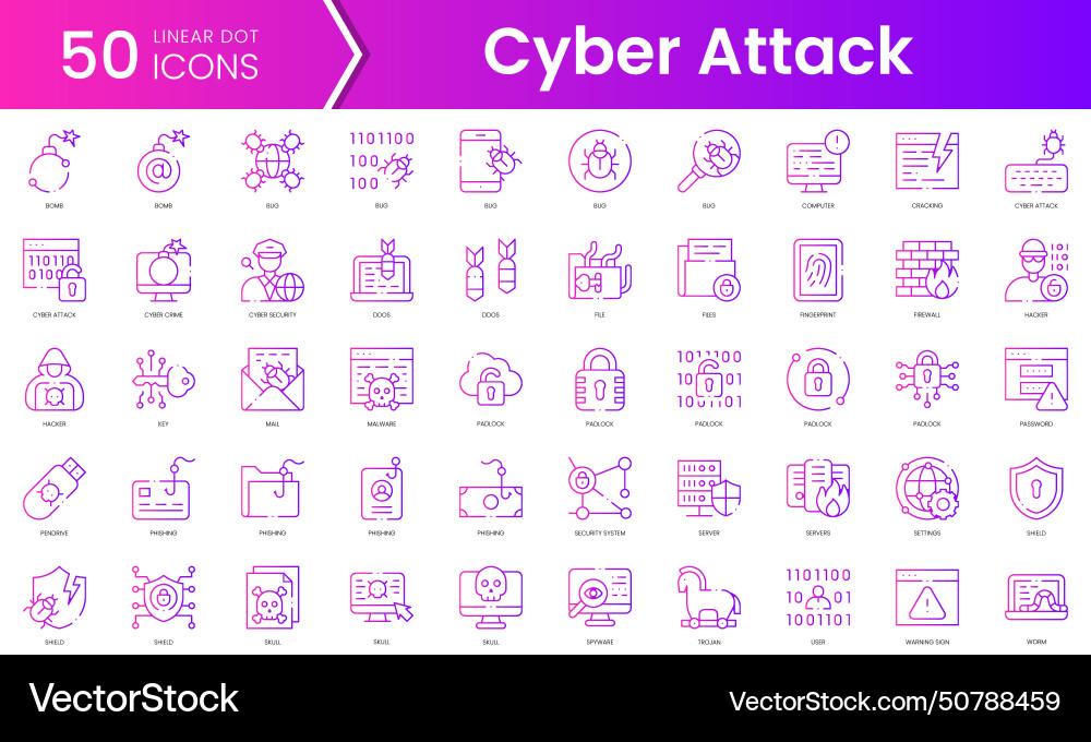 Set of cyber attack icons gradient style icon Set of cyber attack icons gradient style icon vector image
