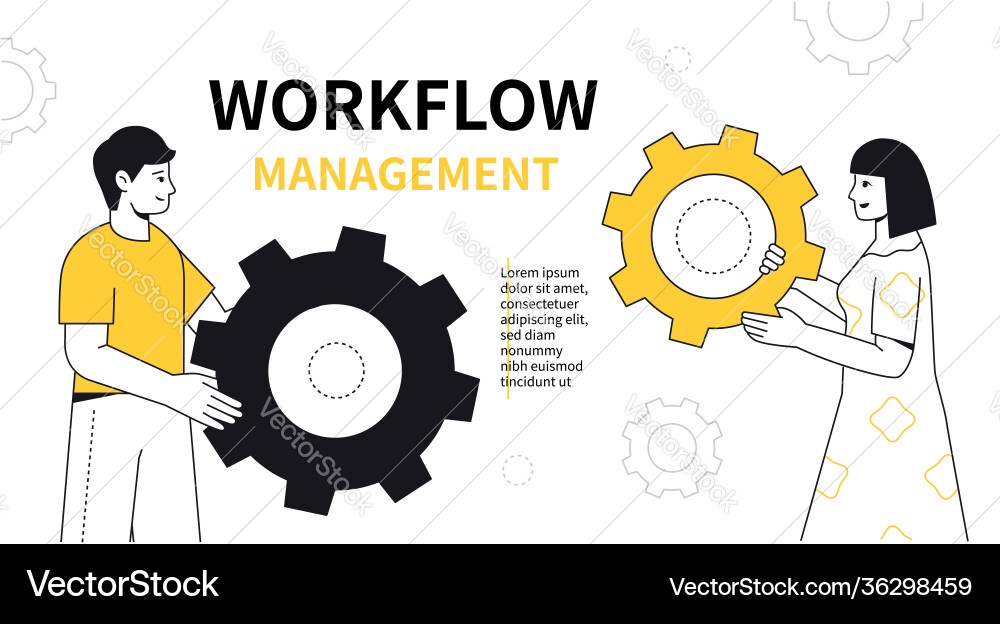 Workflow management - line design style web banner Workflow management - line design style web banner vector image