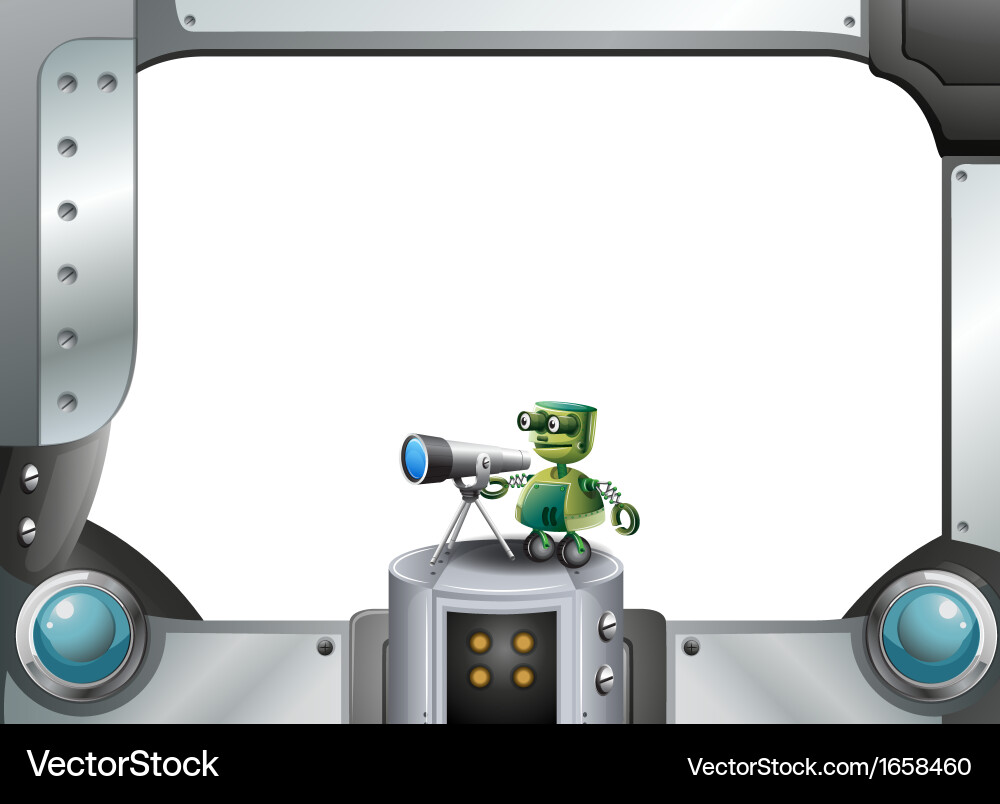 A metallic frame with robot and telescope vector image