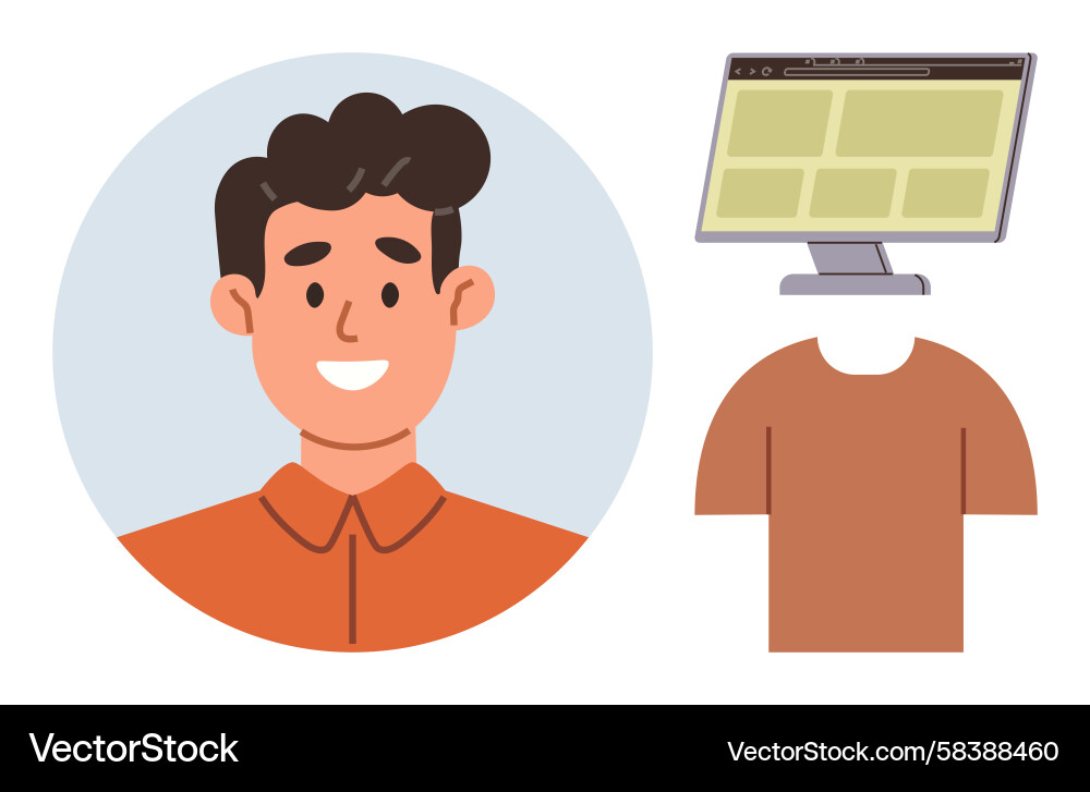 Smiling Man with Computer Vector Image
