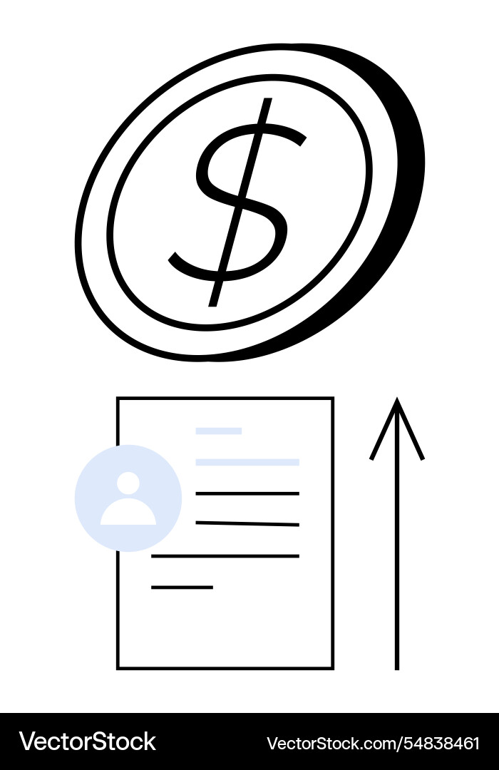 Dollar sign coin above a document with user Dollar sign coin above a document with user Vector Image
