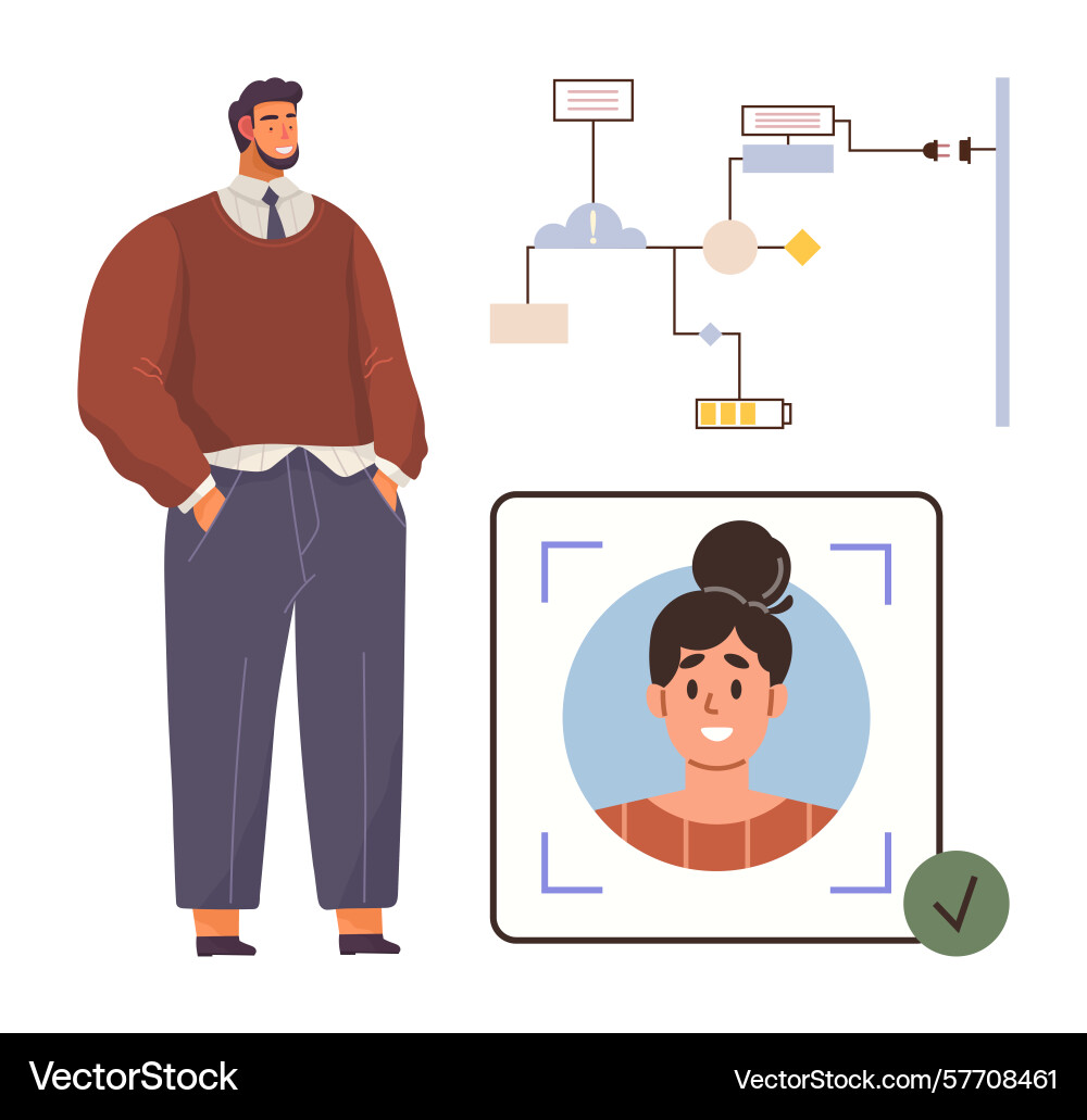 Man standing near flowchart and profile Man standing near flowchart and profile vector image