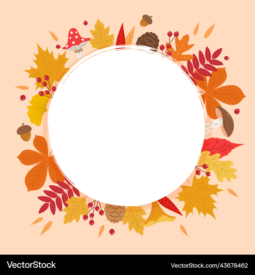 Autumn leaves frame circular shape with different Vector Image